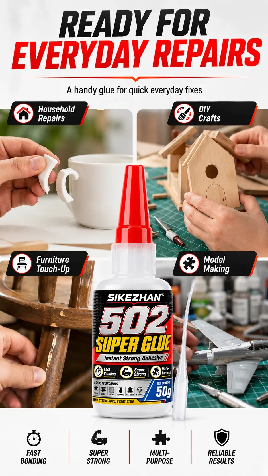 502 Sekundenkleber 50 g stark haftend für Leder und Metall