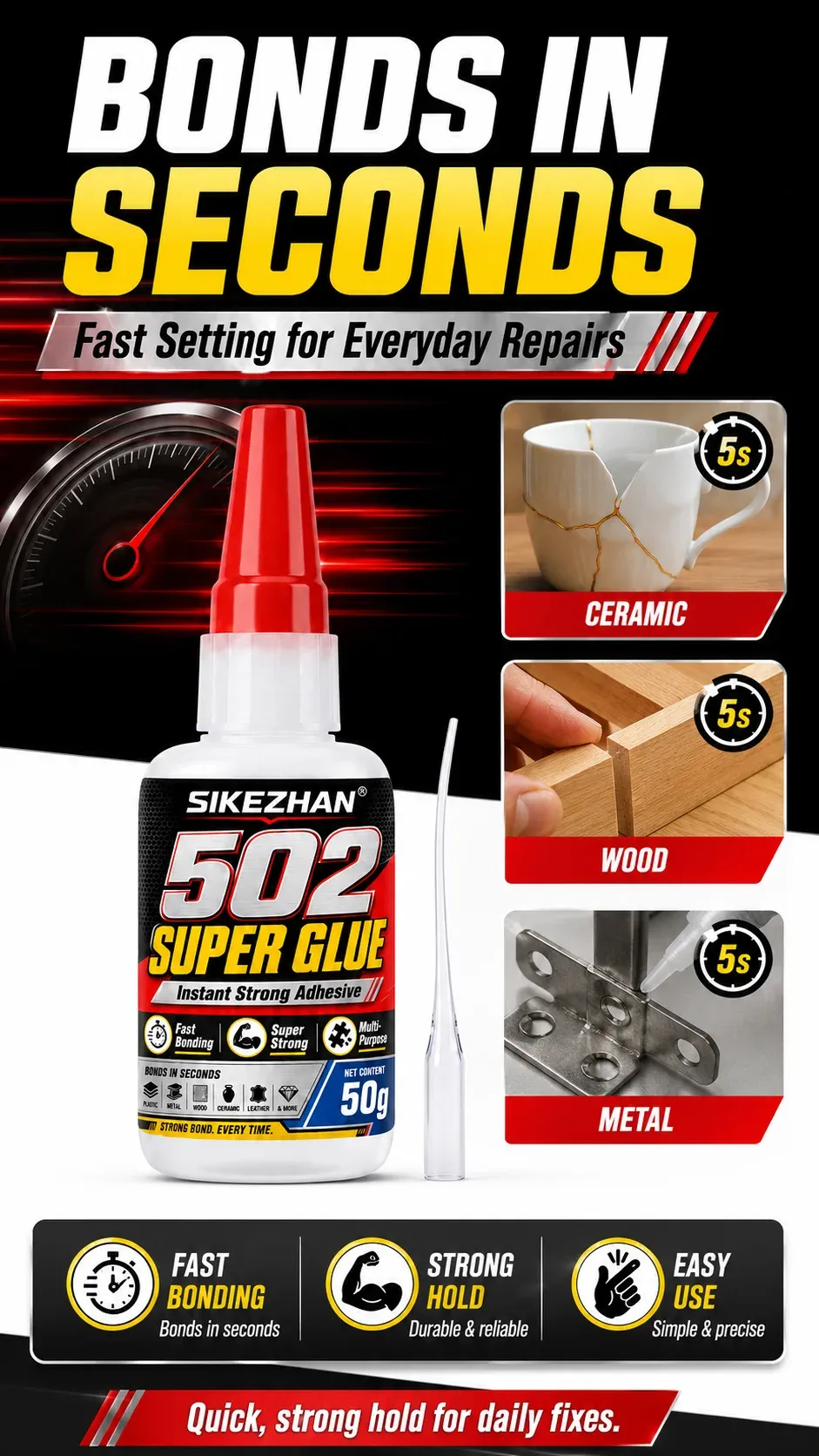 502 Sekundenkleber 50 g stark haftend für Leder und Metall