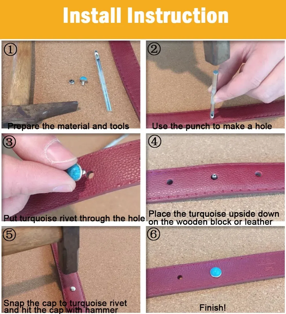 Acryl Türkis Messing Nieten 6,5 bis 10 mm für Kleidung und Taschen
