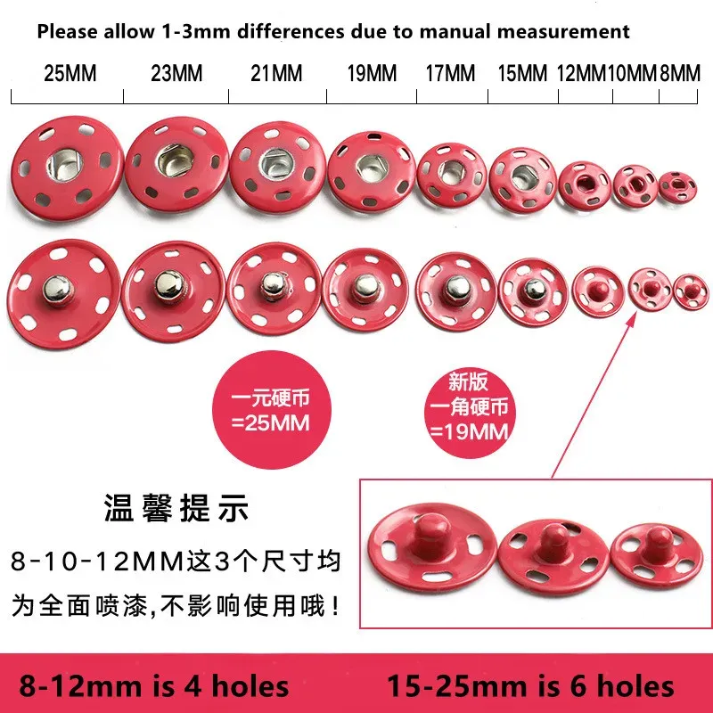 Bunte Metall Druckknöpfe 10 bis 25 mm für Nähen Leder Kleidung