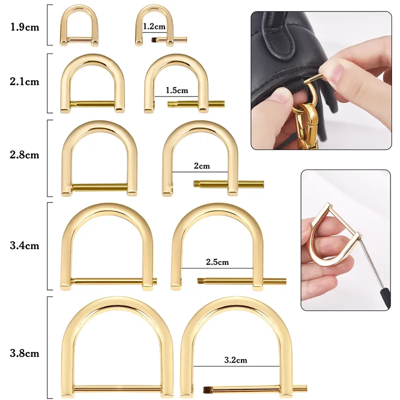 D-Schnalle Metall 2 Stück abnehmbar für Leder Gürtel Tasche Griff 0,9 bis 3,2 cm