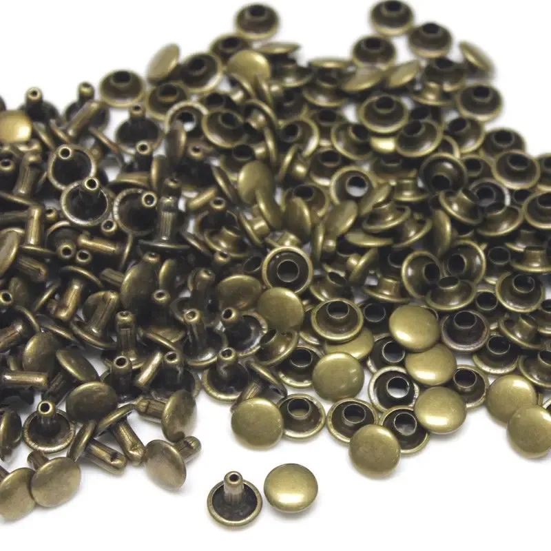 Doppel Kappe Nieten 6mm bis 8mm für Lederhandwerk und Kragen 100 Sets