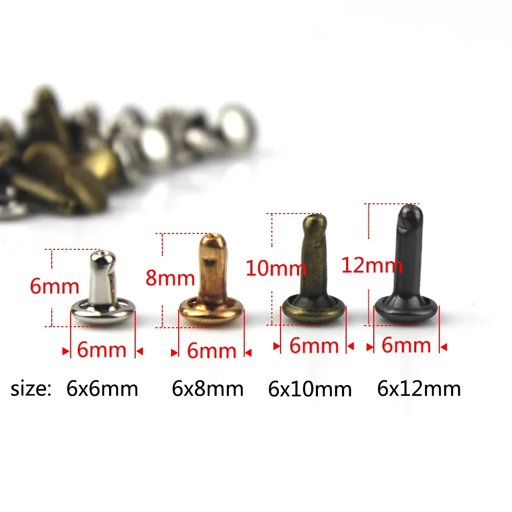 Doppel Kappe Nieten 6mm bis 8mm für Lederhandwerk und Kragen 100 Sets