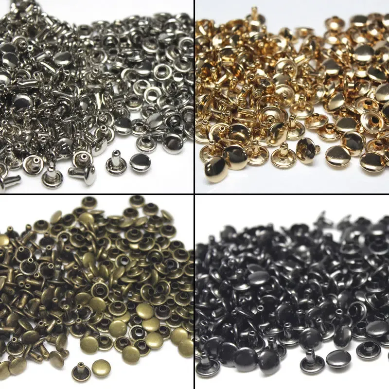 Doppel Kappe Nieten 6mm bis 8mm für Lederhandwerk und Kragen 100 Sets