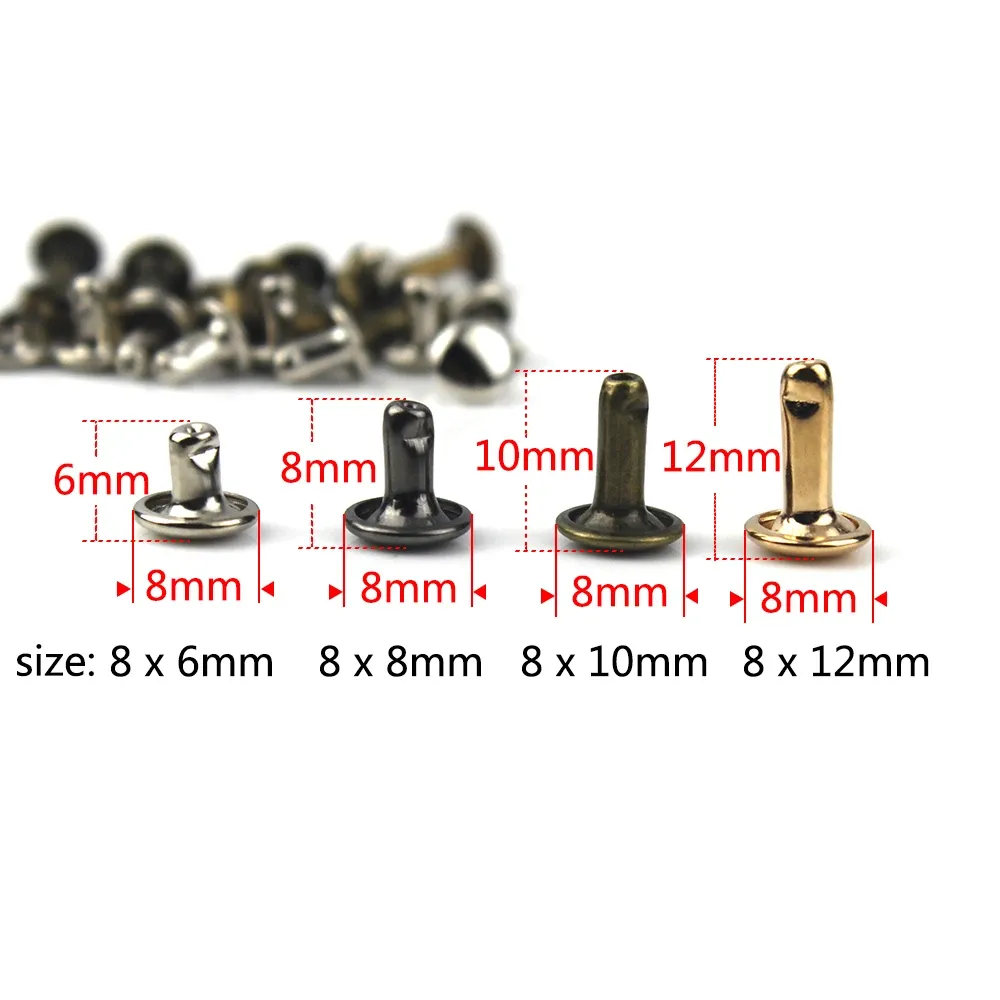 Doppel Kappe Nieten 6mm bis 8mm für Lederhandwerk und Kragen 100 Sets