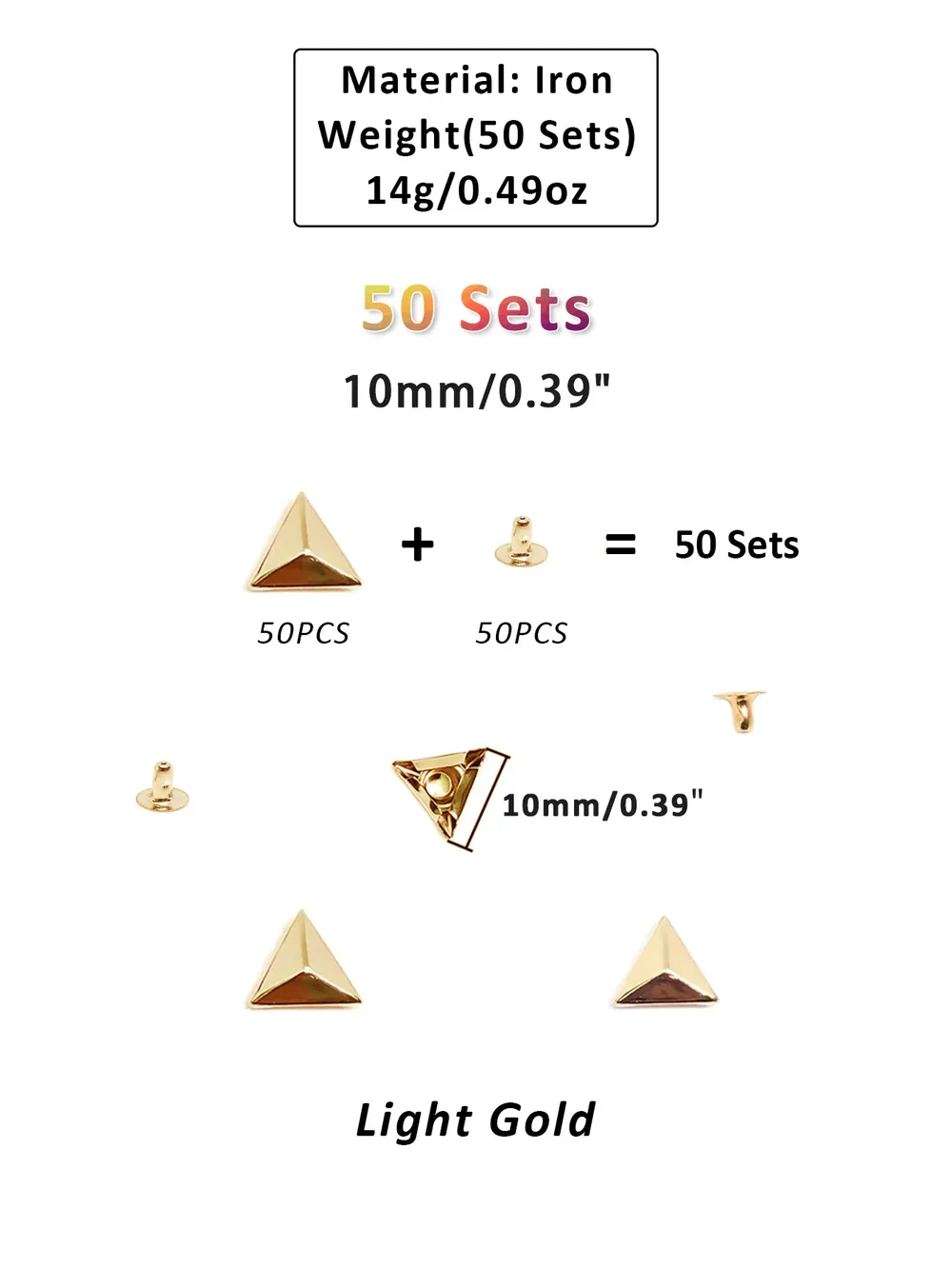 Dreieck Nieten 10mm bis 15mm für Gürtel und Taschen 50 Sets