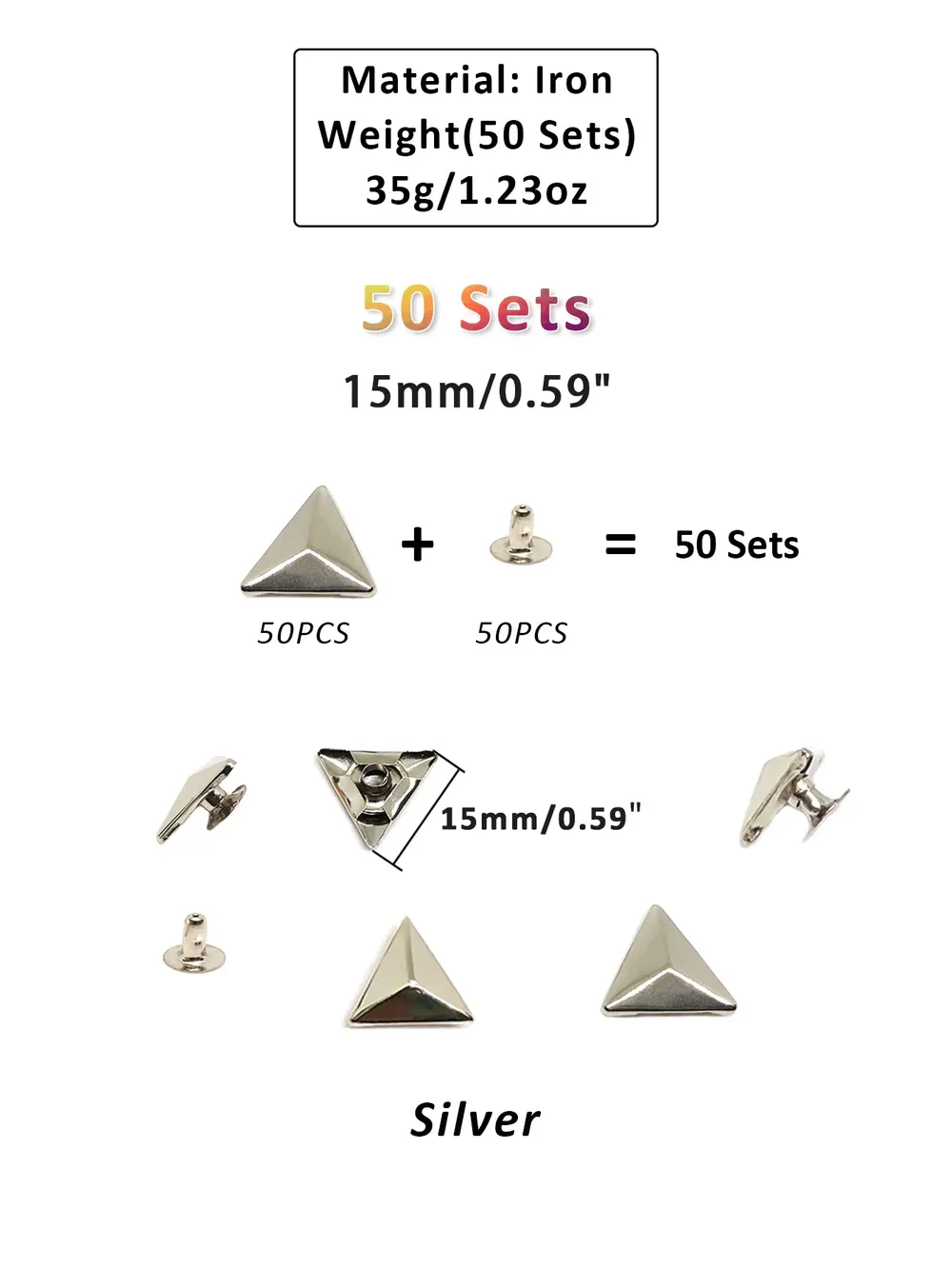 Dreieck Nieten 10mm bis 15mm für Gürtel und Taschen 50 Sets