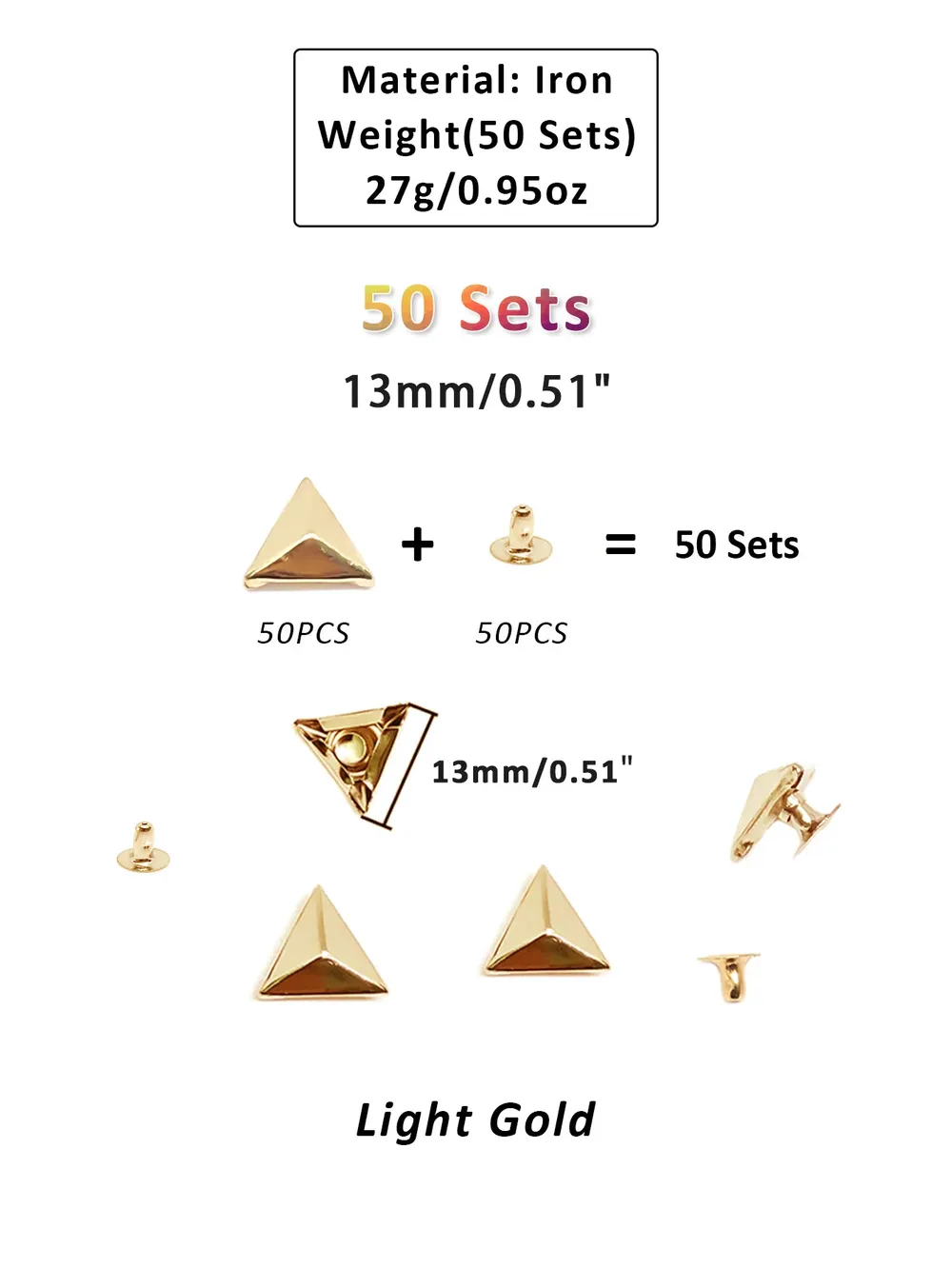 Dreieck Nieten 10mm bis 15mm für Gürtel und Taschen 50 Sets