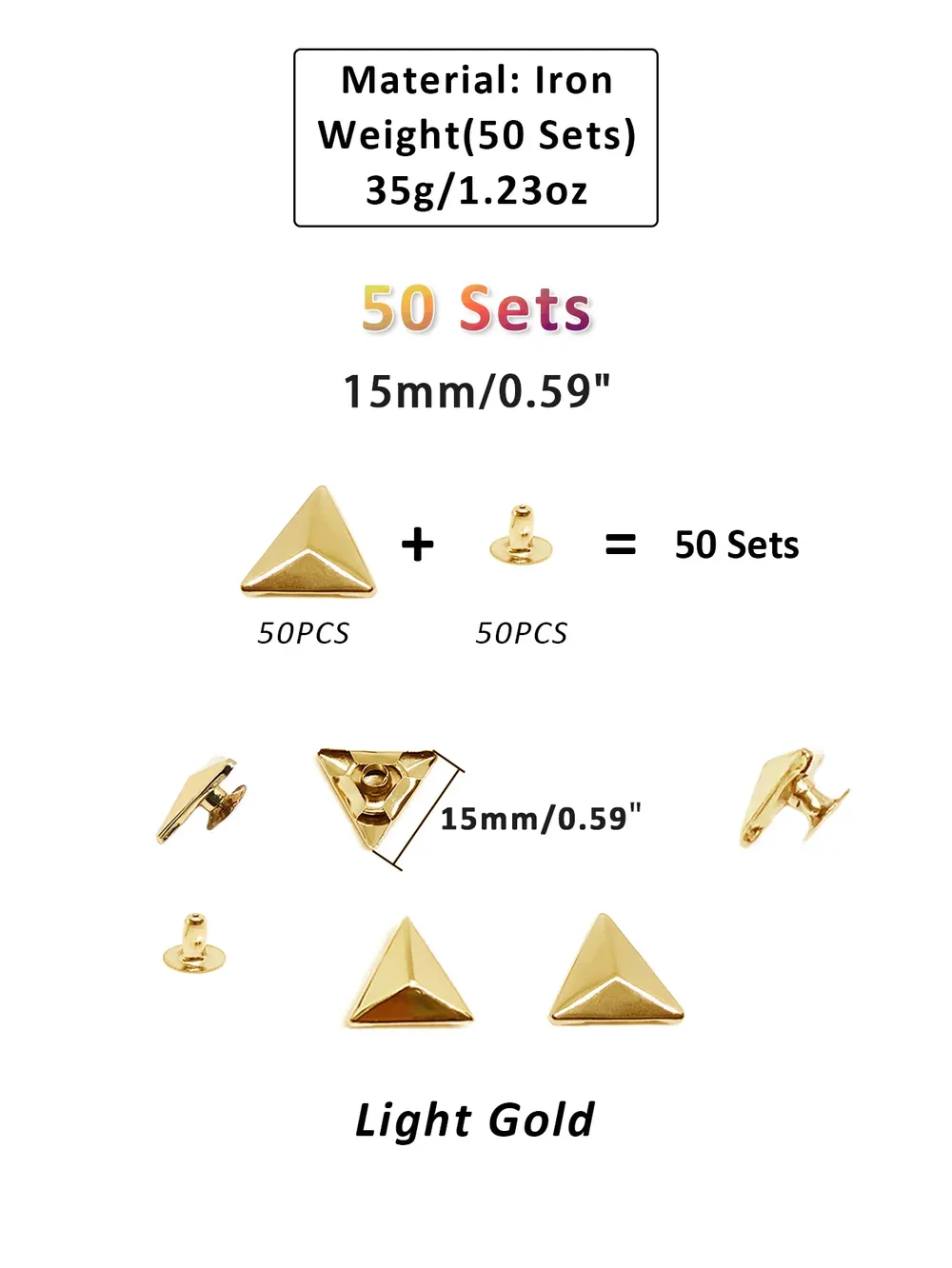 Dreieck Nieten 10mm bis 15mm für Gürtel und Taschen 50 Sets