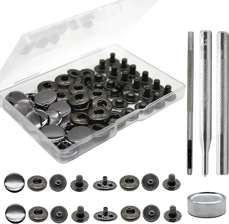 Druckknopf Set Leder Messing 12 Sets für Kleidung Taschen 15 mm
