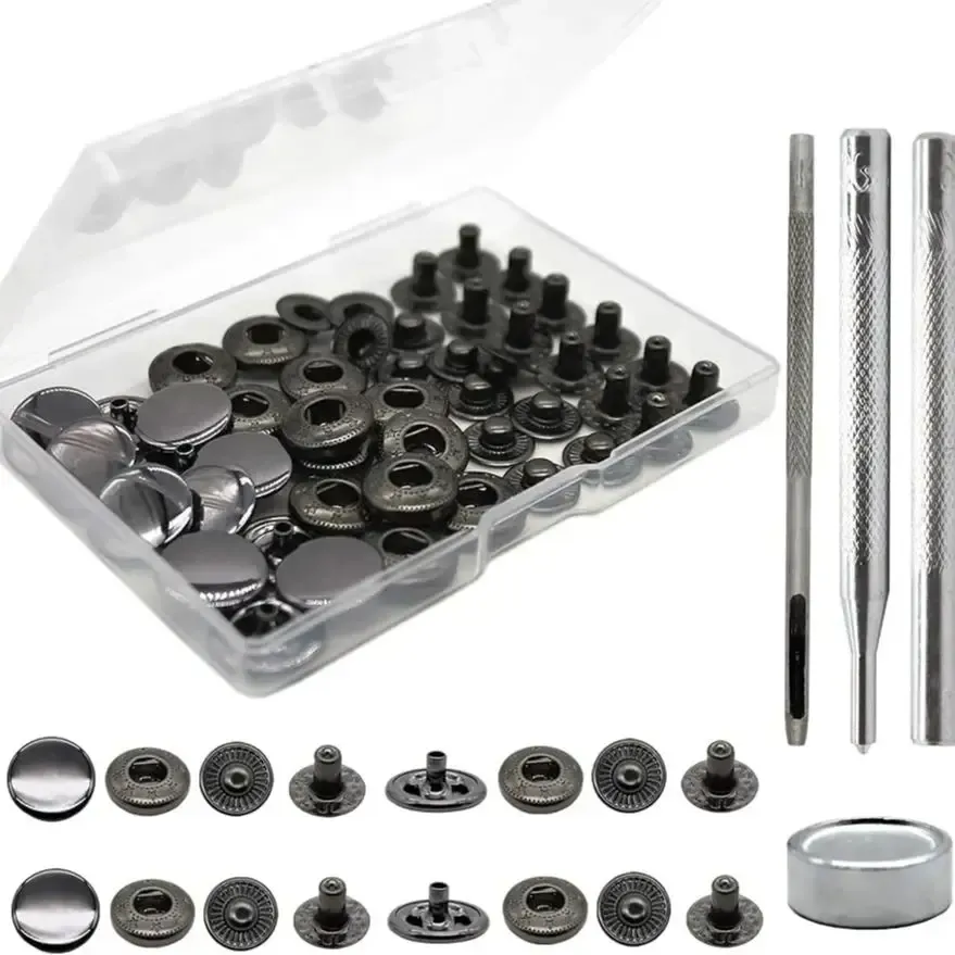 Druckknopf Set Leder Messing 12 Sets für Kleidung Taschen 15 mm