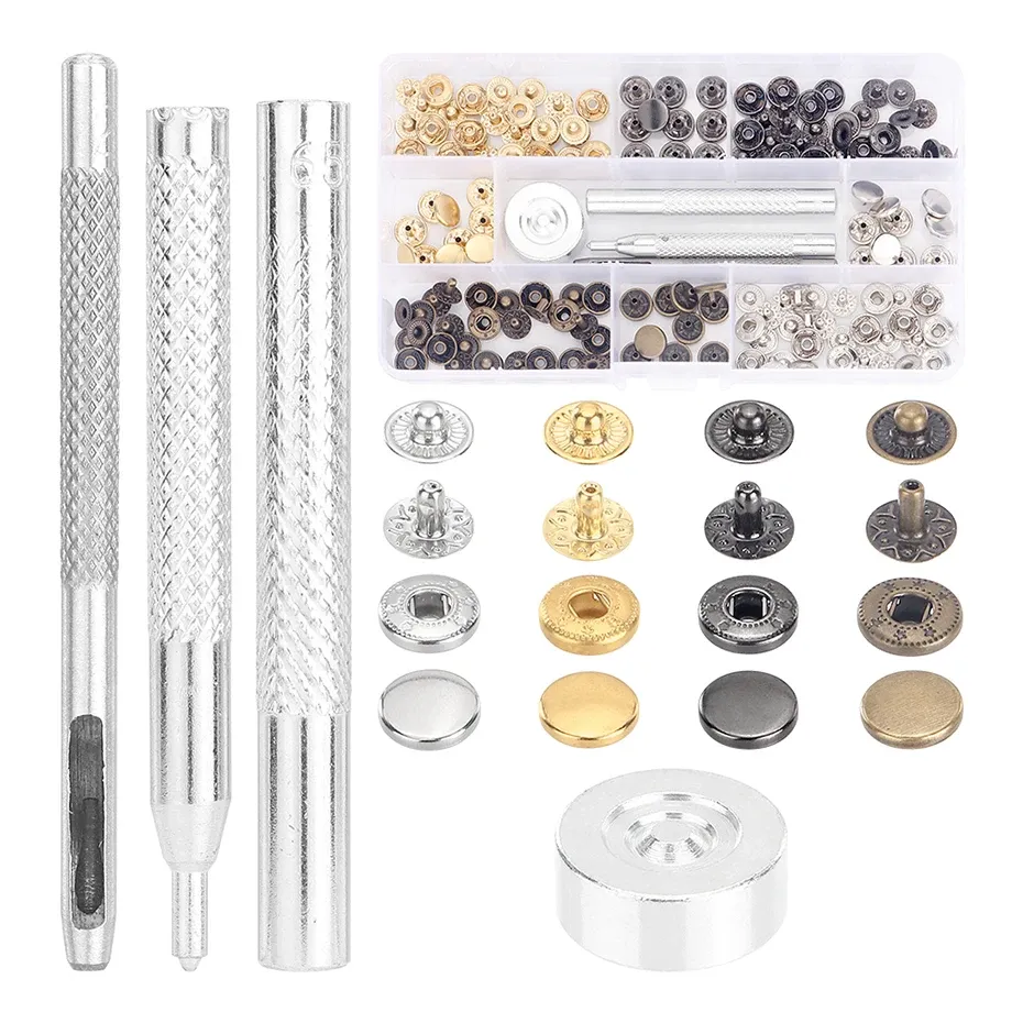 Druckknopf Set Leder Metall 40 Sets mit Werkzeug für Kleidung Taschen