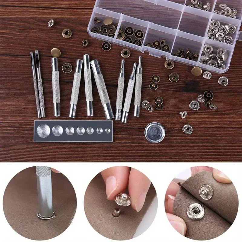 Druckknopf Set Leder Metall mit Werkzeug für Lederhandwerk Projekte