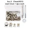 Druckknopf Set Metall 12 Sets für Leder Taschen Kleidung 10 bis 15 mm – Farbe 15mm Silver