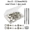 Druckknopf Set Metall 12 Sets für Leder Taschen Kleidung 10 bis 15 mm – Farbe 12.5mm Silver