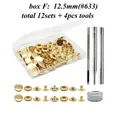 Druckknopf Set Metall 12 Sets für Leder Taschen Kleidung 10 bis 15 mm – Farbe 12.5mm Gold