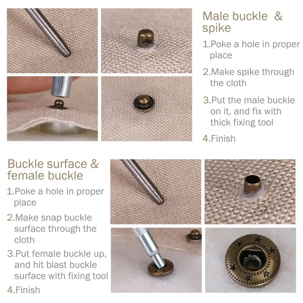 Druckknopf Set Metall 12 Sets für Leder Taschen Kleidung 10 bis 15 mm