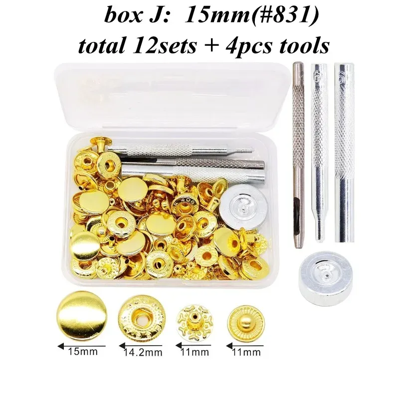 Druckknopf Set Metall 12 Sets für Leder Taschen Kleidung 10 bis 15 mm