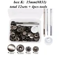 Druckknopf Set Metall 12 Sets für Leder Taschen Kleidung 10 bis 15 mm – Farbe 15mm Gunmetal
