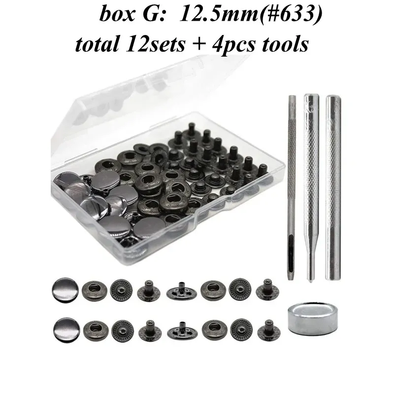 Druckknopf Set Metall 12 Sets für Leder Taschen Kleidung 10 bis 15 mm