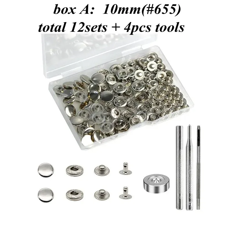Druckknopf Set Metall 12 Sets für Leder Taschen Kleidung 10 bis 15 mm