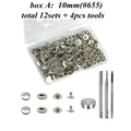 Druckknopf Set Metall 12 Sets für Leder Taschen Kleidung 10 bis 15 mm – Farbe 10mm Silver