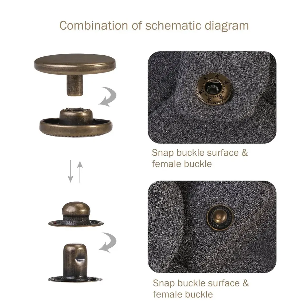 Druckknopf Set Metall 12 Sets für Leder Taschen Kleidung 10 bis 15 mm