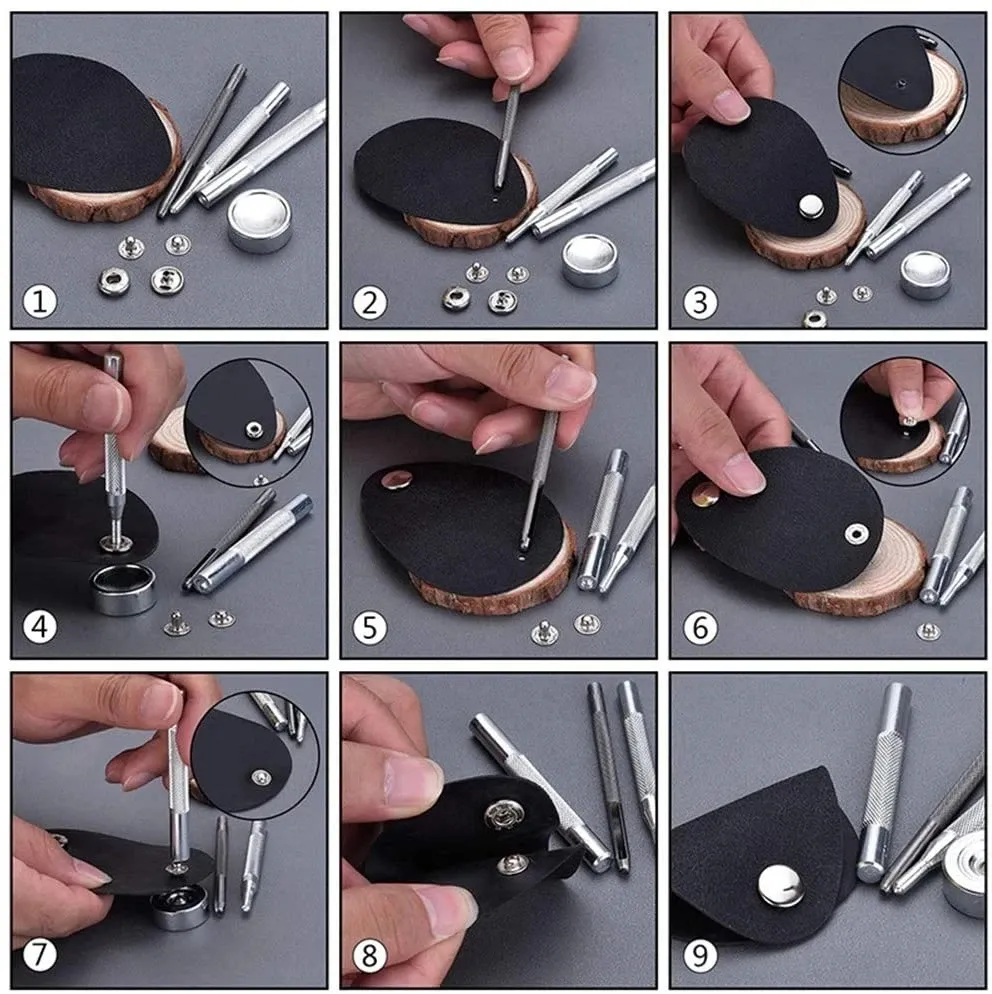 Druckknopf Set Metall 12 Sets für Leder Taschen Kleidung 10 bis 15 mm