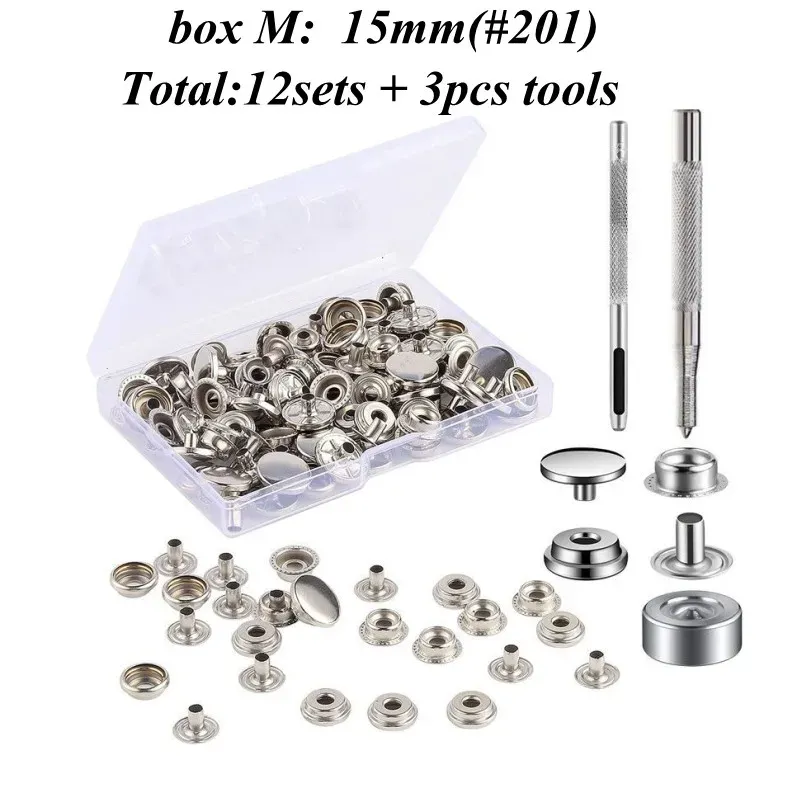 Druckknopf Set Metall 12 Sets für Leder Taschen Kleidung 10 bis 15 mm