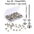 Druckknopf Set Metall 12 Sets für Leder Taschen Kleidung 10 bis 15 mm – Farbe 15mm Silver color