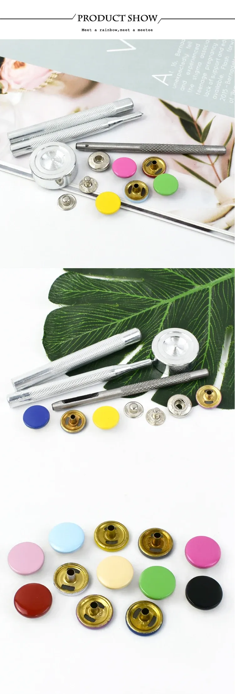 Druckknopf Set Metall 120 Sets mit Werkzeug für Leder Taschen Kleidung