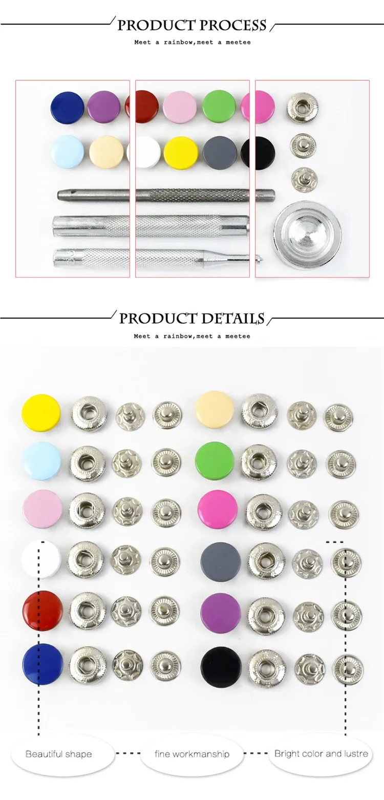 Druckknopf Set Metall 120 Sets mit Werkzeug für Leder Taschen Kleidung
