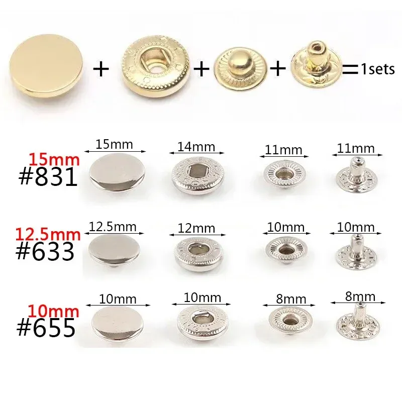 Druckknöpfe Metall 10 bis 15 mm mit Werkzeugen für Kleidung Taschen