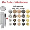 Druckknöpfe Metall 10 bis 15 mm mit Werkzeugen für Kleidung Taschen – Farbe 4Tool-50Set Mixcolor