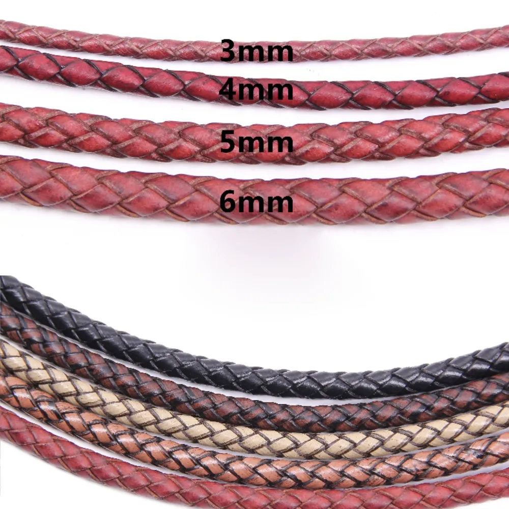 Echtlederband rund 2 Meter 3 bis 6 mm geflochten Punk