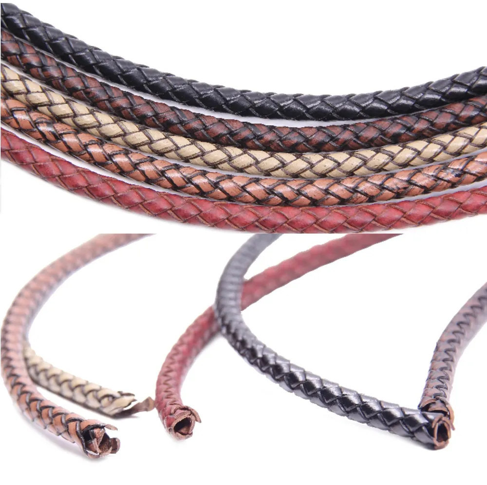 Echtlederband rund 2 Meter 3 bis 6 mm geflochten Punk