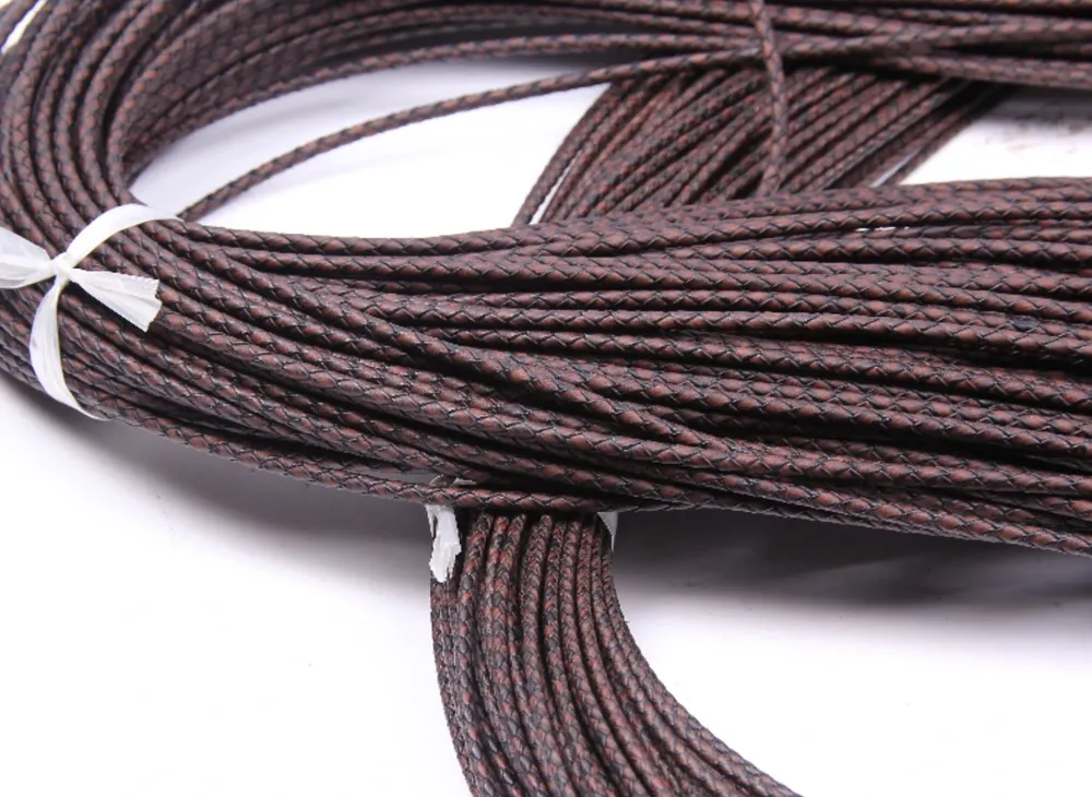 Echtlederband rund 2 Meter 3 bis 6 mm geflochten Punk