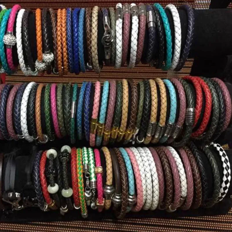 Echtlederband rund 2 Meter 3 bis 6 mm geflochten Punk