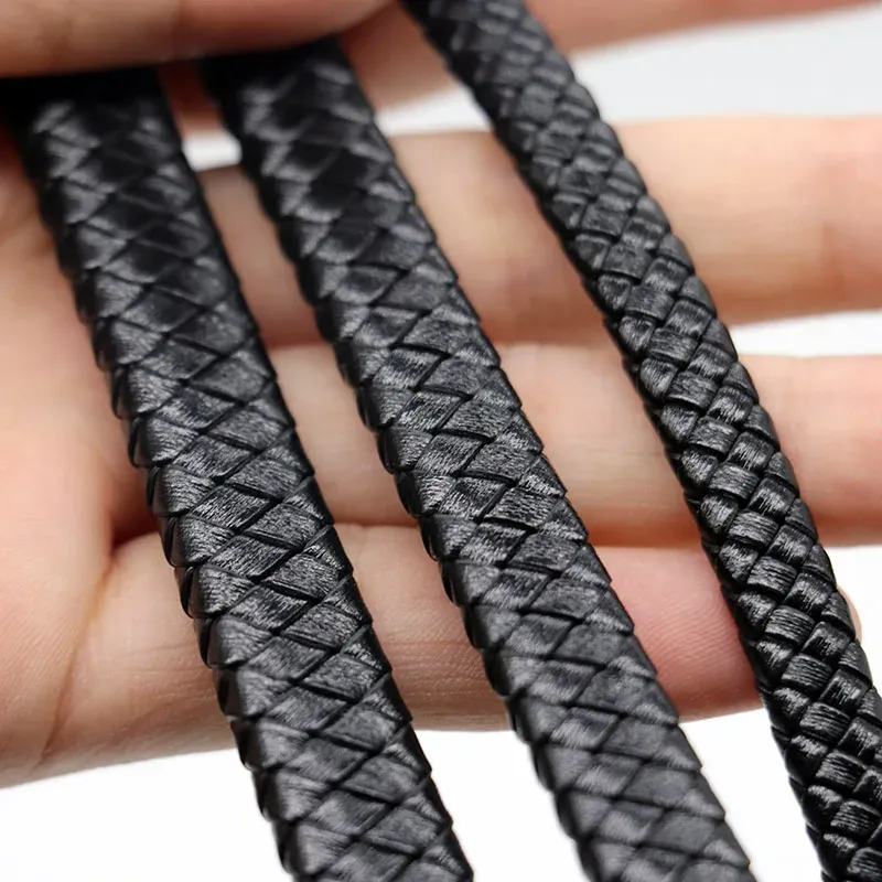 Flaches Lederband geflochten 8 bis 12 mm für Schmuckherstellung