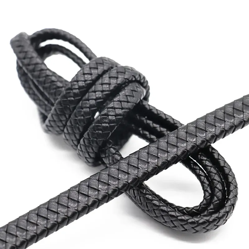 Flaches Lederband geflochten 8 bis 12 mm für Schmuckherstellung