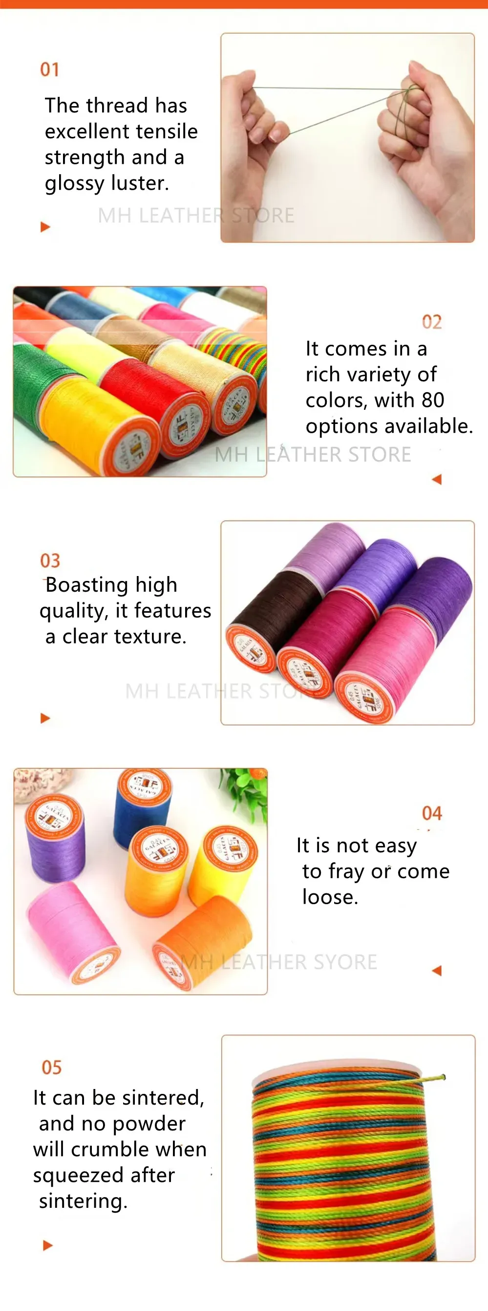 Garn gewachst rund 0,8 mm 55 m Polyester für Leder und DIY