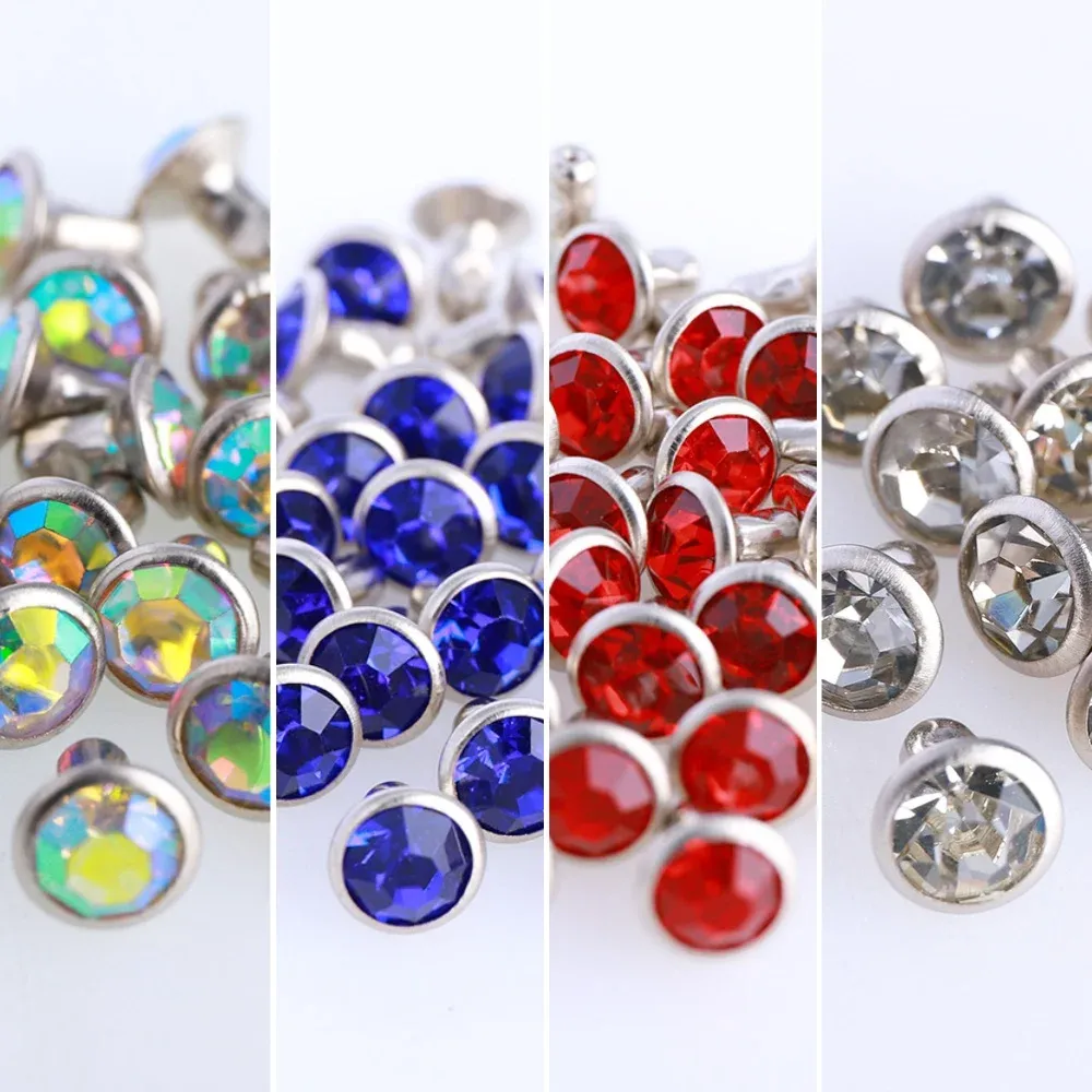 Glas Strass Nieten 6mm bis 8mm für Lederhandwerk 100 Sets