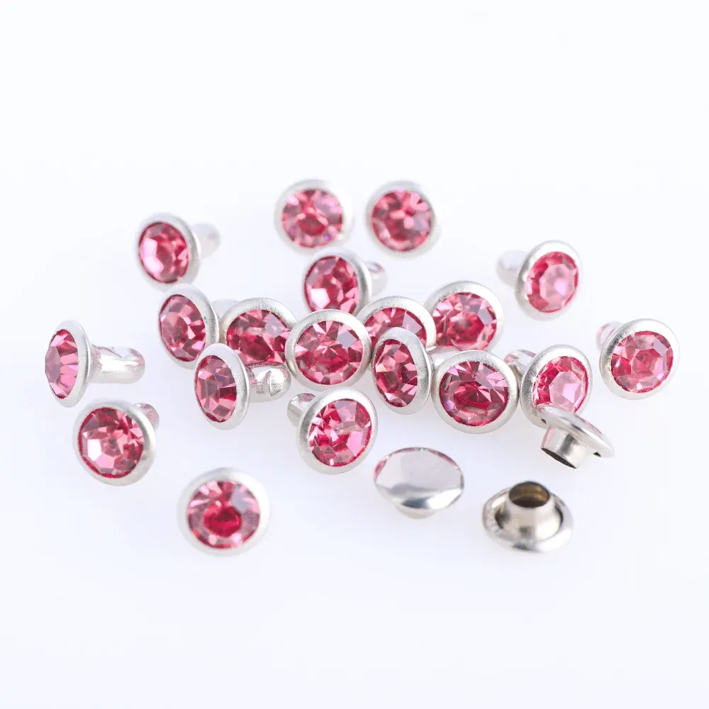 Glas Strass Nieten 6mm bis 8mm für Lederhandwerk 100 Sets