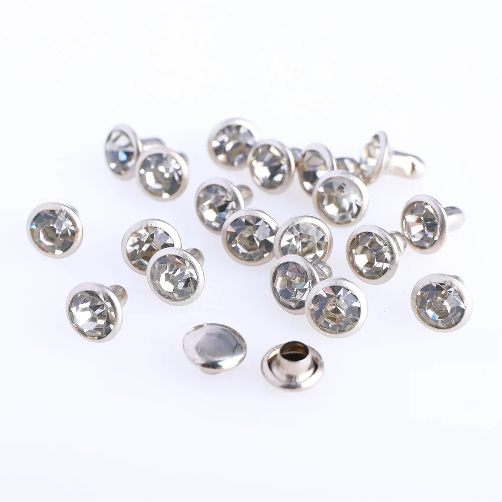 Glas Strass Nieten 6mm bis 8mm für Lederhandwerk 100 Sets
