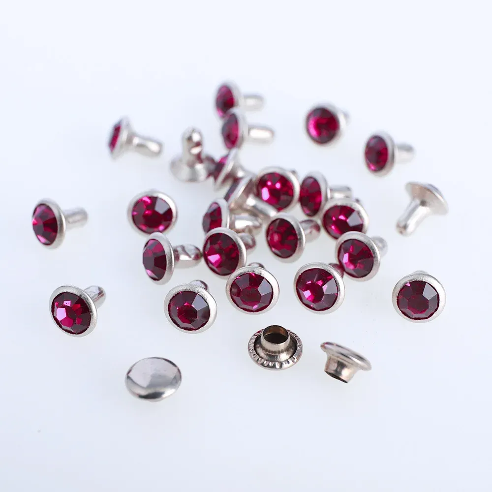 Glas Strass Nieten 6mm bis 8mm für Lederhandwerk 100 Sets