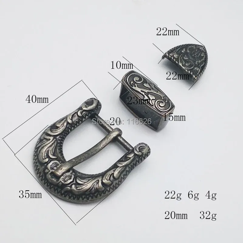 Gürtelschnalle Leder 3 Teile für Damen Gürtel Vintage Prägung 20 mm