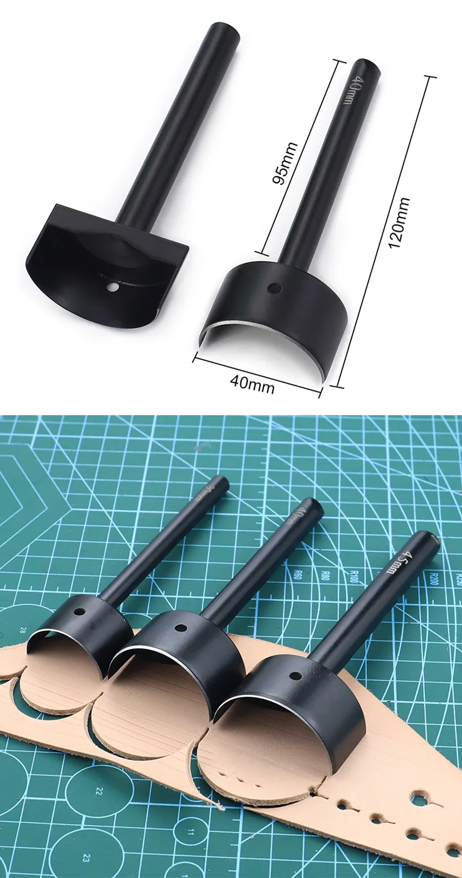 Halbrunder Locher 15 bis 45 mm für Gürtel und Taschen
