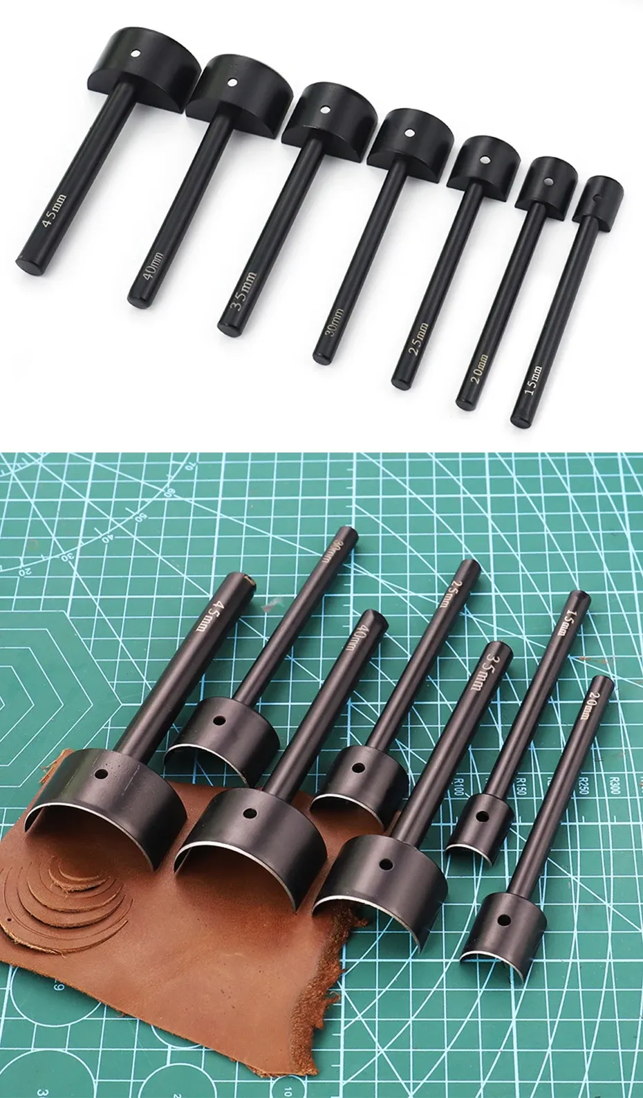 Halbrunder Locher 15 bis 45 mm für Gürtel und Taschen