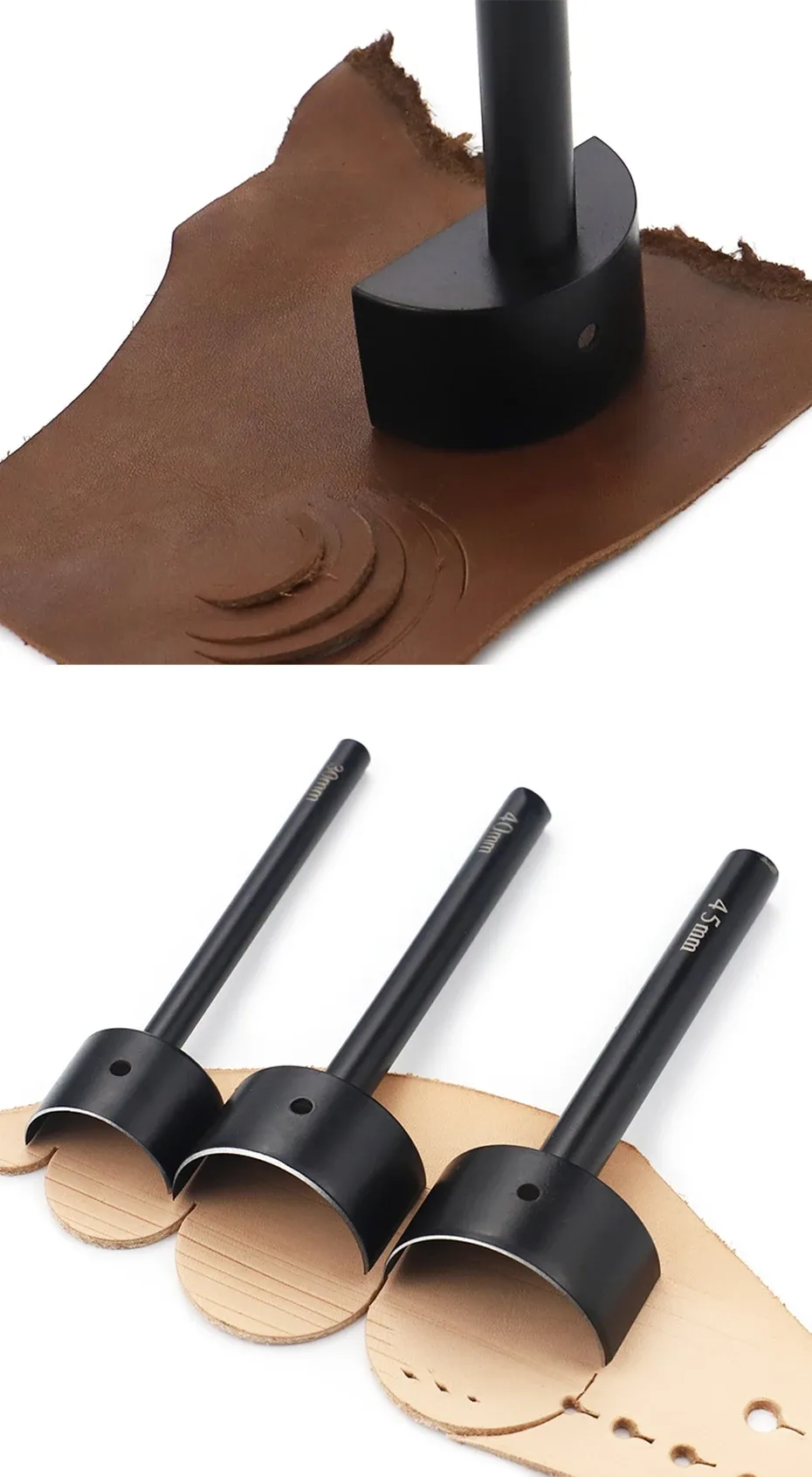 Halbrunder Locher 15 bis 45 mm für Gürtel und Taschen