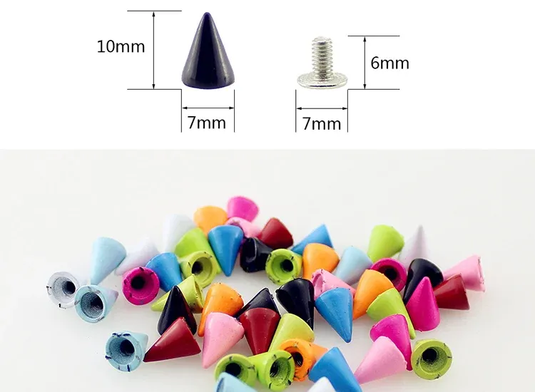 Kegel Farbige Nieten 7x10 mm für Kleidung Taschen Schuhe Lederhandwerk